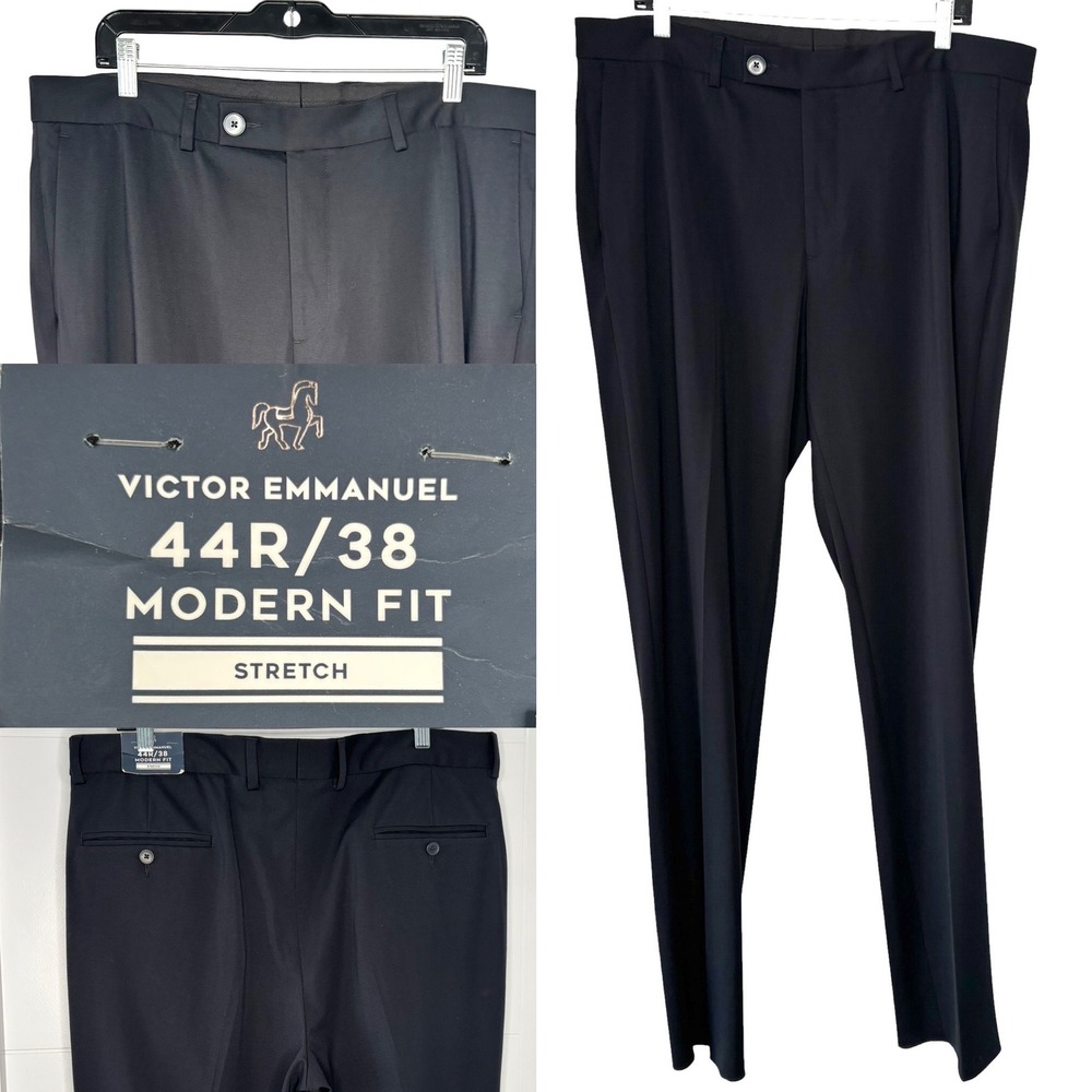 Victor Emmanuel Dress Pants Mens 38 Black New Modern Fit Stretch Flat Front